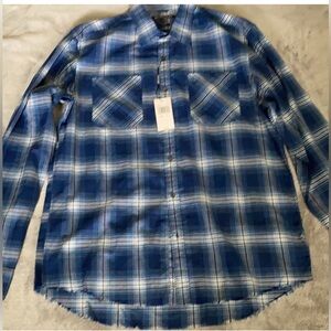 NWT Michael Kors Men’s Navy and White Plaid Checkered Button Down Shirt -Sz XL